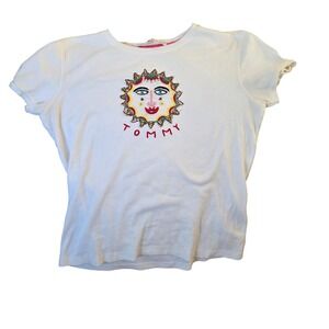 Vtg Tommy Hilfiger Embroidered Sun Graphic Tee Short Sleeve‎ Top White, Small